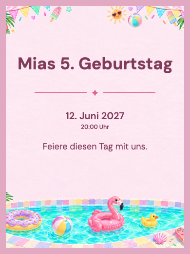 Digitale Geburtstagseinladung: Poolparty mit Flamingos