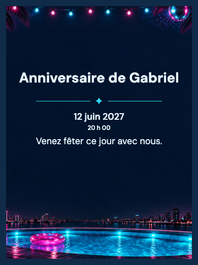 Invitation d’anniversaire numérique: Fête à la piscine néon