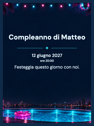 Invito digitale di compleanno: Festa in piscina neon