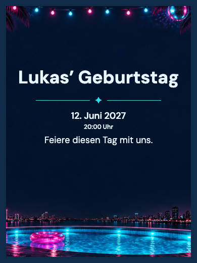 Digitale Geburtstagseinladung: Neon-Poolparty