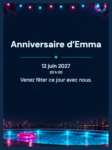 Invitation d’anniversaire numérique: Fête à la piscine néon