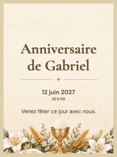 Invitation d’anniversaire numérique: Première communion de foi