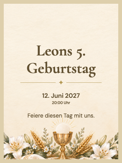 Digitale Geburtstagseinladung: Erstkommunion im Glauben