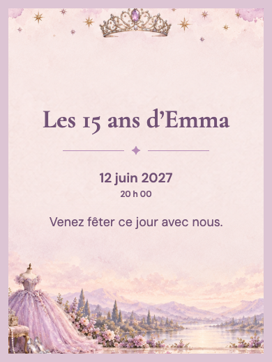 Modèle d’invitation numérique interactive pour les 15 ans: 15 ans enchantés avec RSVP