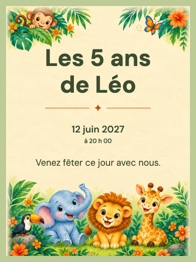 Modèle d’invitation numérique interactive pour Animaux et nature: Safari des petits animaux avec RSVP