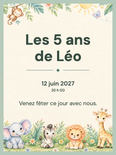 Invitation numérique: Safari aquarelle — Animaux et nature