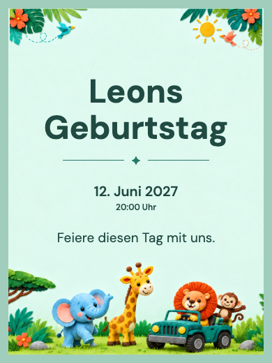 Digitale Geburtstagseinladung: Abenteuer-Safari