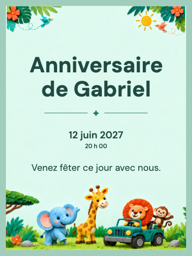 Invitation d’anniversaire numérique: Safari aventure