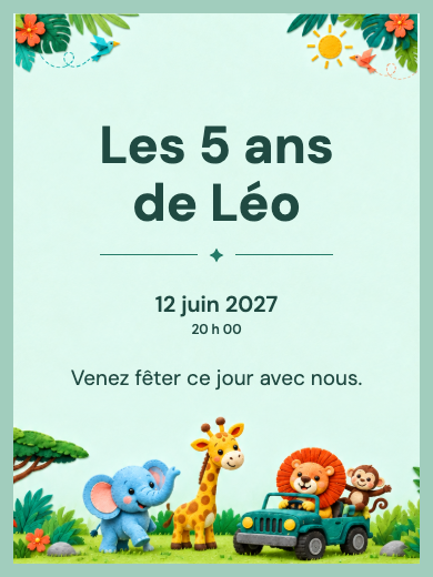 Invitation numérique: Safari aventure — Animaux et nature