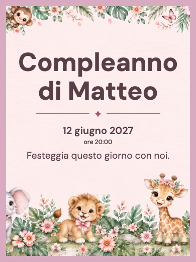 Invito digitale di compleanno: Safari bambina acquerello
