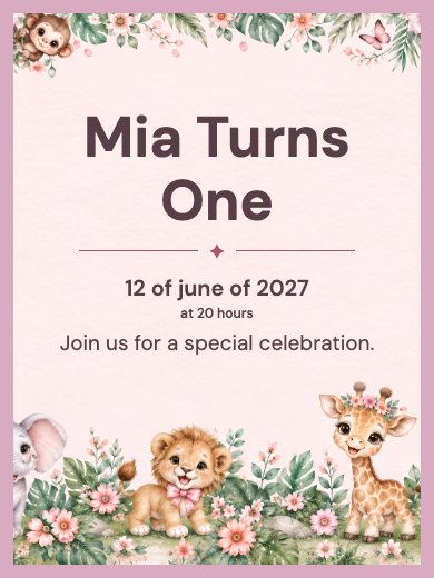 Digital birthday invitation: Girl Safari Watercolor