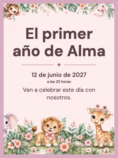 Invitación digital: Safari Niña Acuarela — Animales y naturaleza