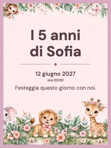 Invito digitale: Safari bambina acquerello — Animali e natura