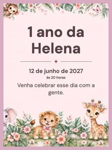 Convite digital de aniversário: Safari Menina Aquarela