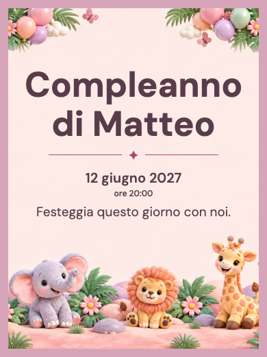 Invito digitale di compleanno: Safari bambina con palloncini