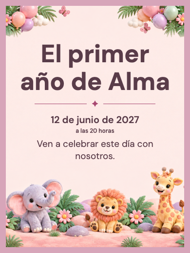 Invitación digital: Safari Niña de Globos — Animales y naturaleza