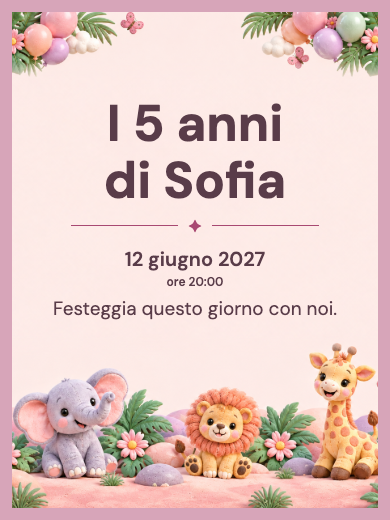 Invito digitale: Safari bambina con palloncini — Animali e natura