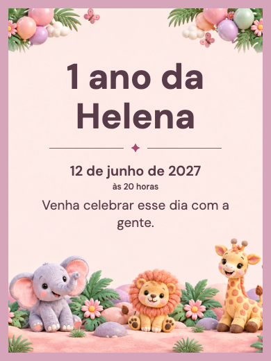 Convite digital: Safari Menina de Balões — Animais e natureza