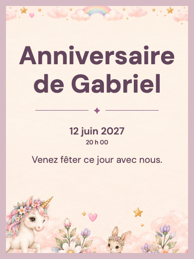 Invitation d’anniversaire numérique: Licorne de rêve