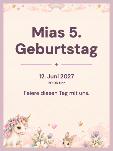 Digitale Geburtstagseinladung: Traum-Einhorn