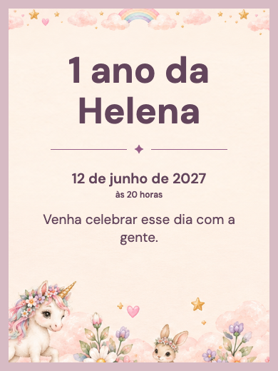 Convite digital de aniversário: Unicórnio dos Sonhos