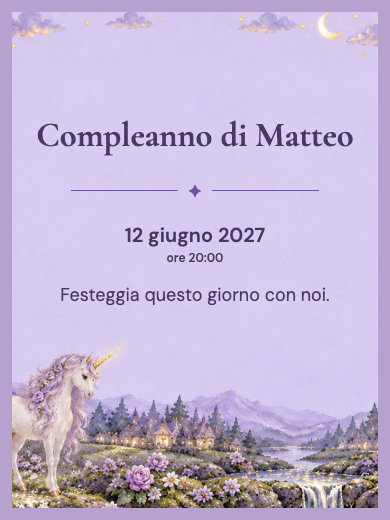 Invito digitale di compleanno: Unicorno lilla