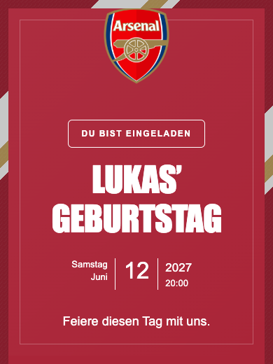 Digitale Geburtstagseinladung: Arsenal