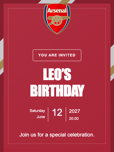 Arsenal online invitation