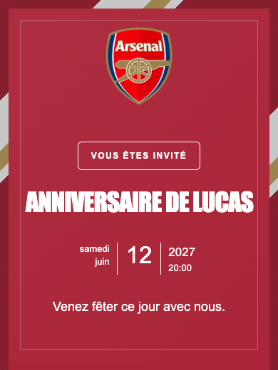Invitation d’anniversaire numérique: Arsenal