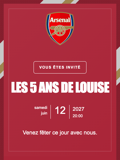 Invitation d’anniversaire numérique: Arsenal