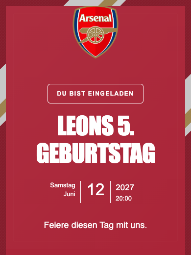 Digitale Geburtstagseinladung: Arsenal