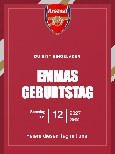 Digitale Geburtstagseinladung: Arsenal