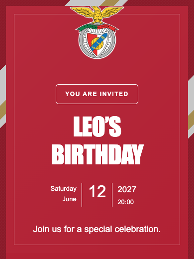 Digital birthday invitation: Benfica