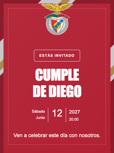 Invitación digital de cumpleaños: Benfica