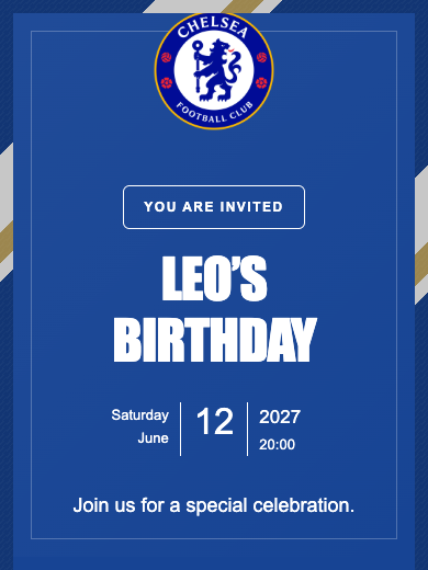Chelsea online invitation