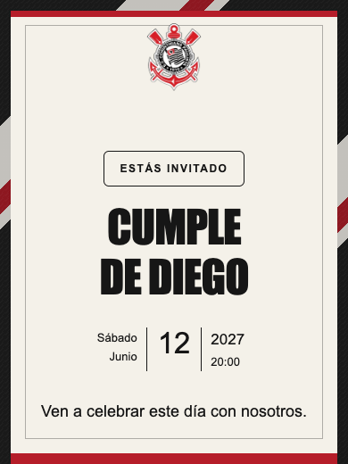 Invitación digital de cumpleaños: Corinthians