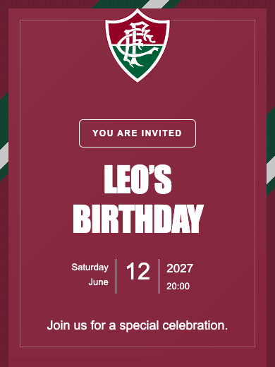 Digital birthday invitation: Fluminense