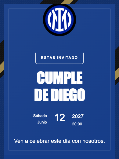 Invitación digital de cumpleaños: Inter de Milão