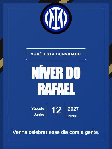 Convite digital de aniversário: Inter de Milão