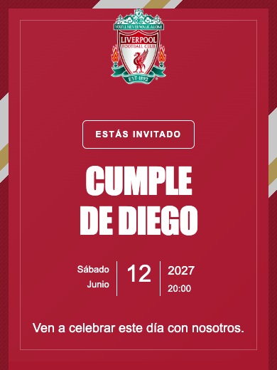Invitación digital de cumpleaños: Liverpool