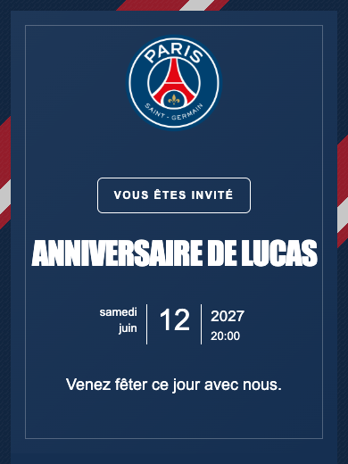 Invitation d’anniversaire numérique: PSG