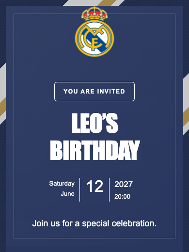Real Madrid online invitation