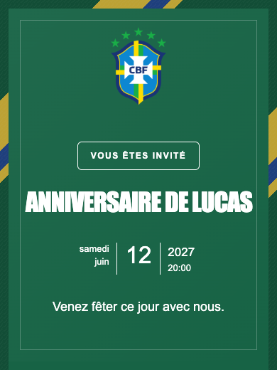 Invitation d’anniversaire numérique: Équipe nationale · Brésil