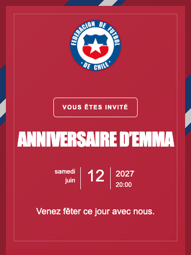 Invitation d’anniversaire numérique: Équipe nationale · Chili