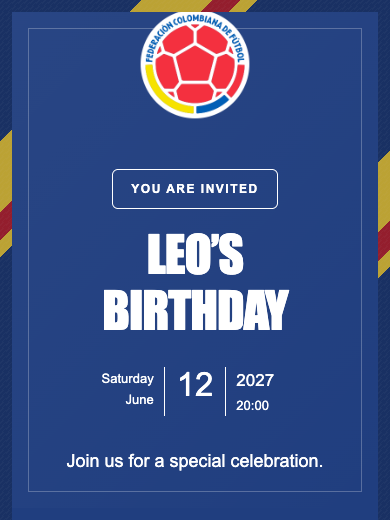Colombia National Team online invitation