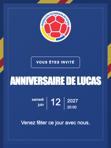 Invitation d’anniversaire numérique: Équipe nationale · Colombie