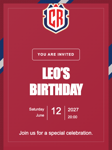 Costa Rica National Team online invitation