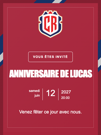 Invitation d’anniversaire numérique: Équipe nationale · Costa Rica