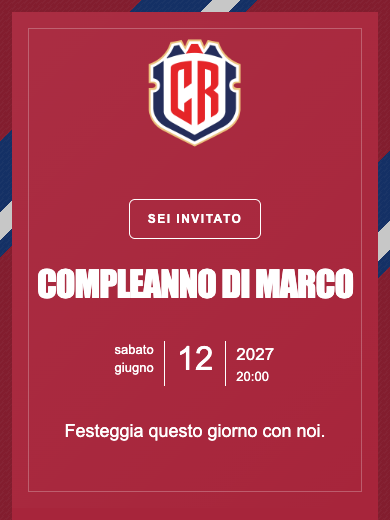 Invito digitale di compleanno: Nazionale · Costa Rica