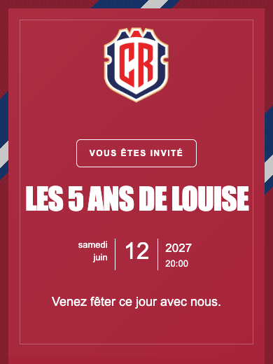Invitation d’anniversaire numérique: Équipe nationale · Costa Rica